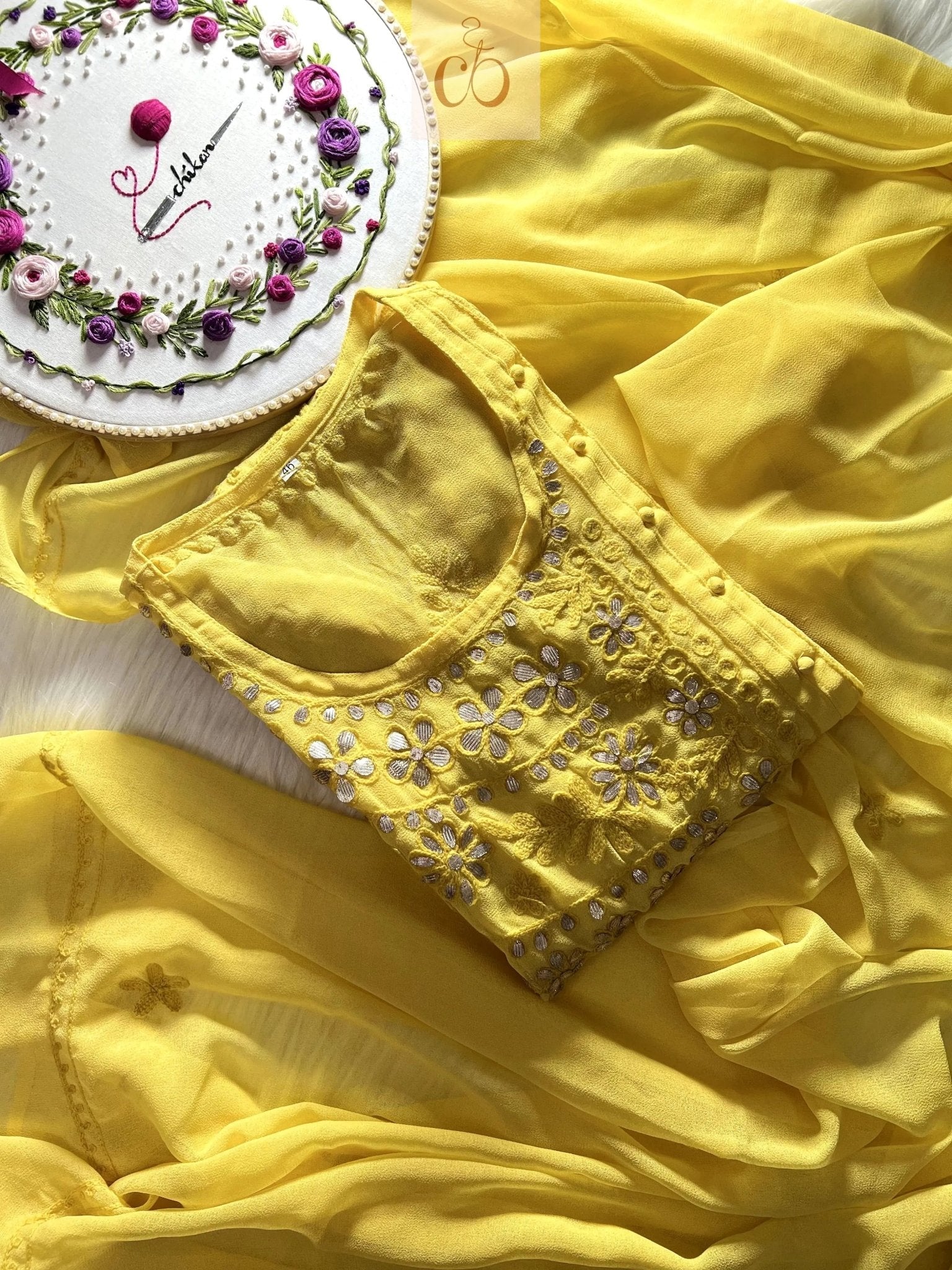 AaRi Work Angrakha with inner chikankari Edition - Chikankari official