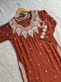 Adorable Viscose Boat Neck dori With Pant - Chikankari official