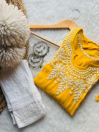 Adorable Viscose Boat Neck dori With Pant - Chikankari official