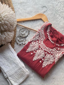 Adorable Viscose Boat Neck dori With Pant - Chikankari official