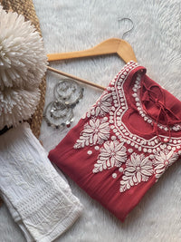 Adorable Viscose Boat Neck dori With Pant - Chikankari official