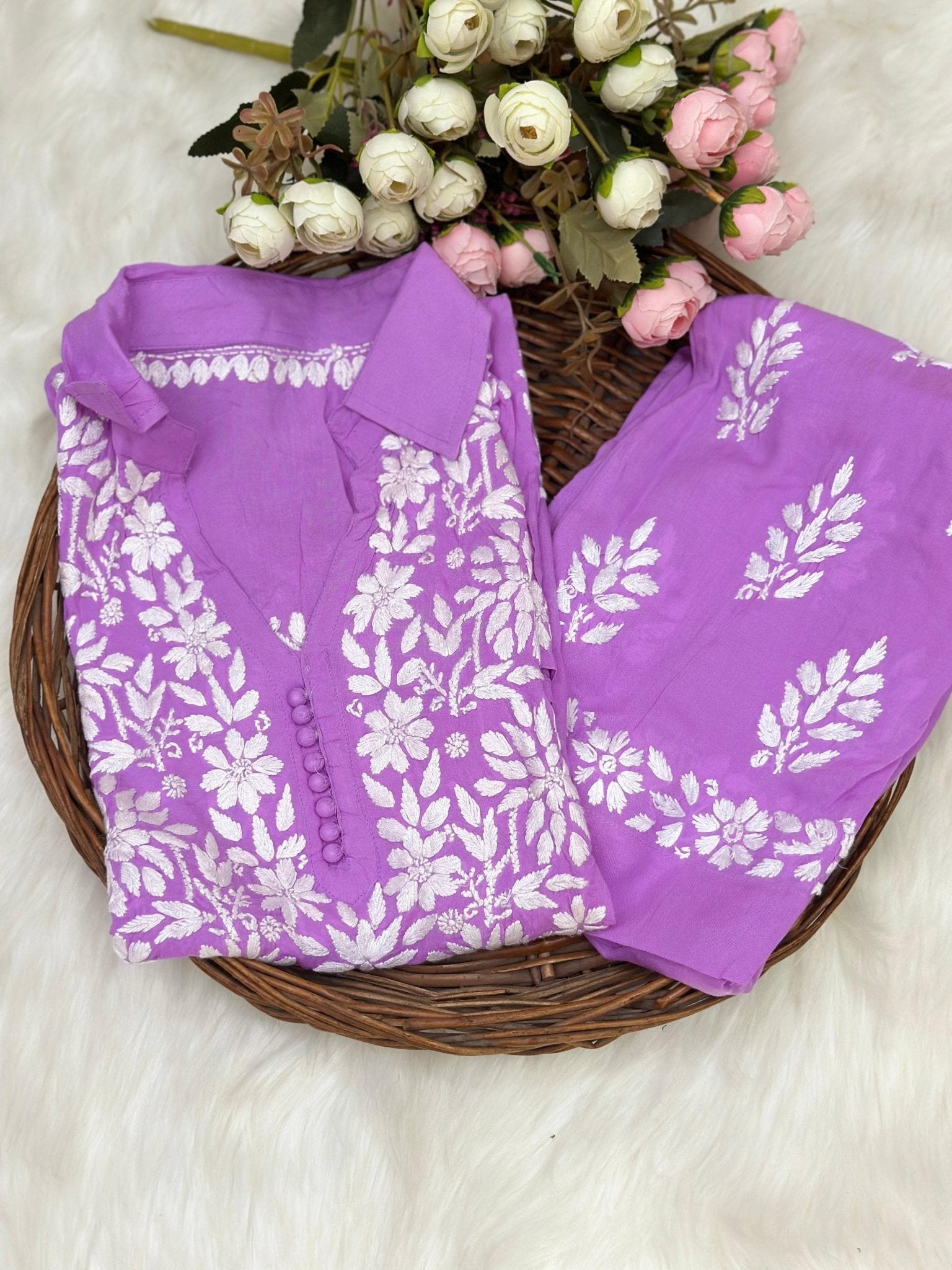 Alfaaz exclusive Modal Cotton Co - ord - Chikankari official