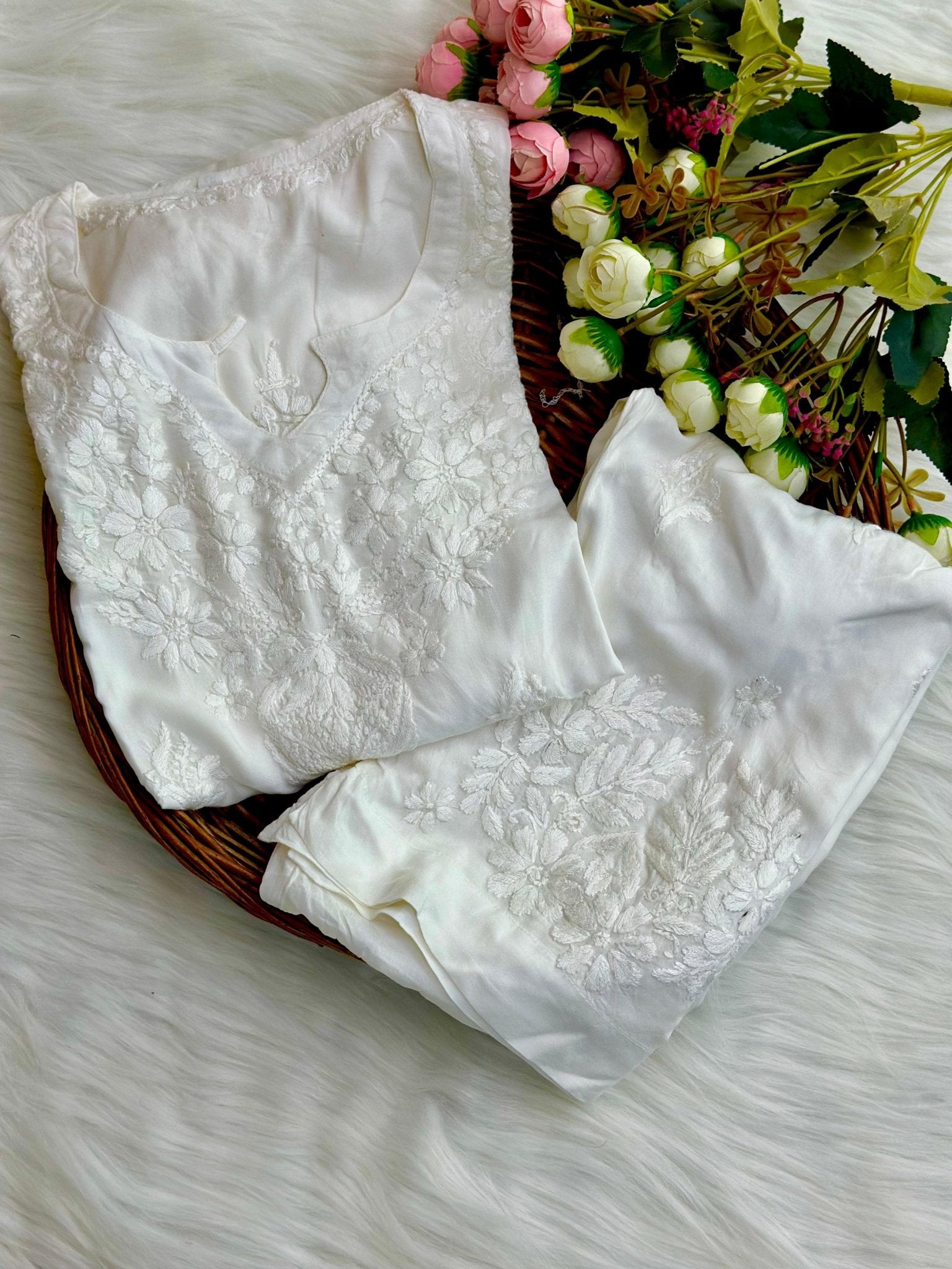 Alfaaz Pure Modal Soft pant Set - Chikankari official