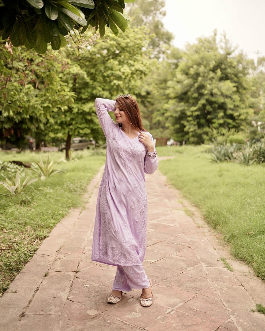 Alfaaz Pure Modal Soft pant Set - Chikankari official