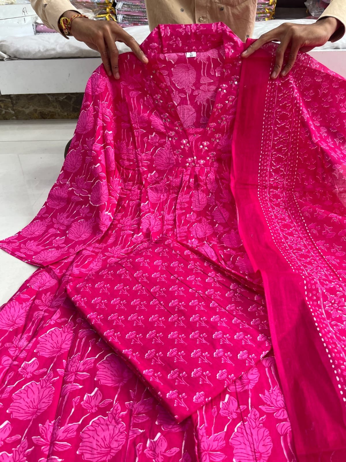 Anarkali Suit Set Pure Cotton Handmade - Chikankari official