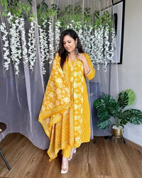 Anarkali Suit Set Pure Cotton Handmade - Chikankari official