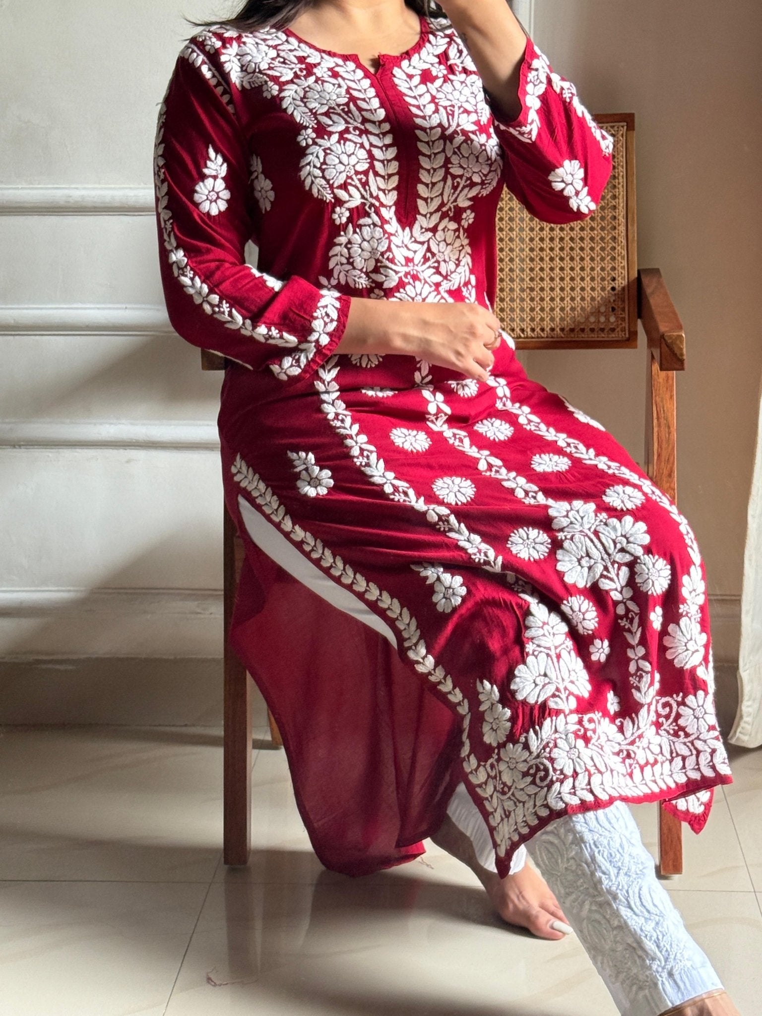 Anaya Heavy Work Modal Pure Cotton Kurta - Chikankari official