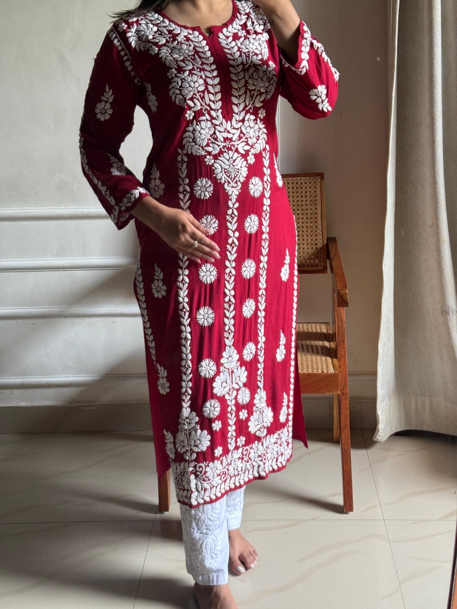 Anaya Heavy Work Modal Pure Cotton Kurta - Chikankari official