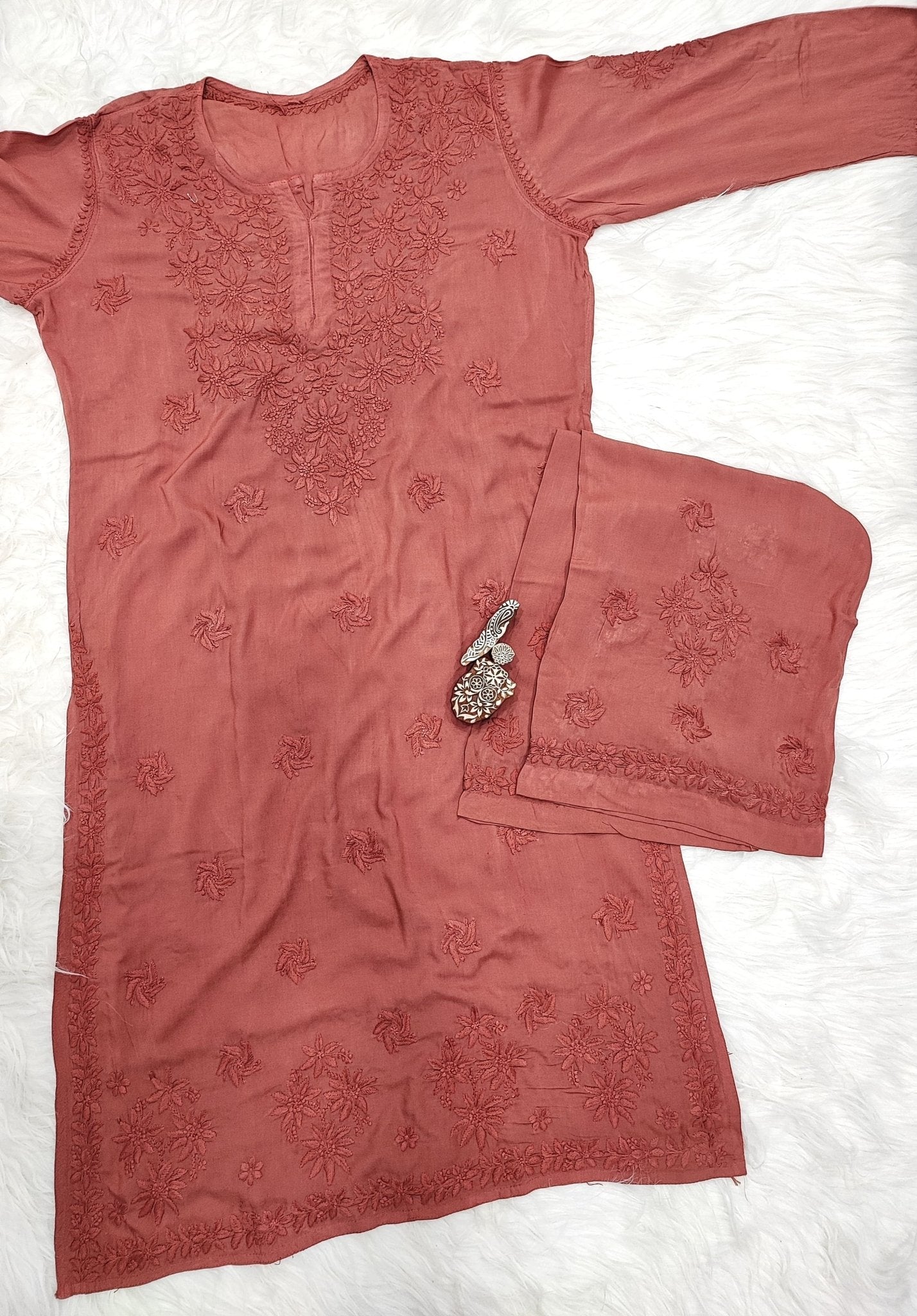 Anaya Rangin Chikankari 3d Work Handworked Set - Chikankari official