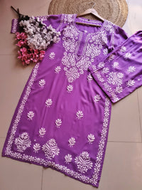 Anaya Rangin Rayon Premium Kurta plazo - Chikankari official