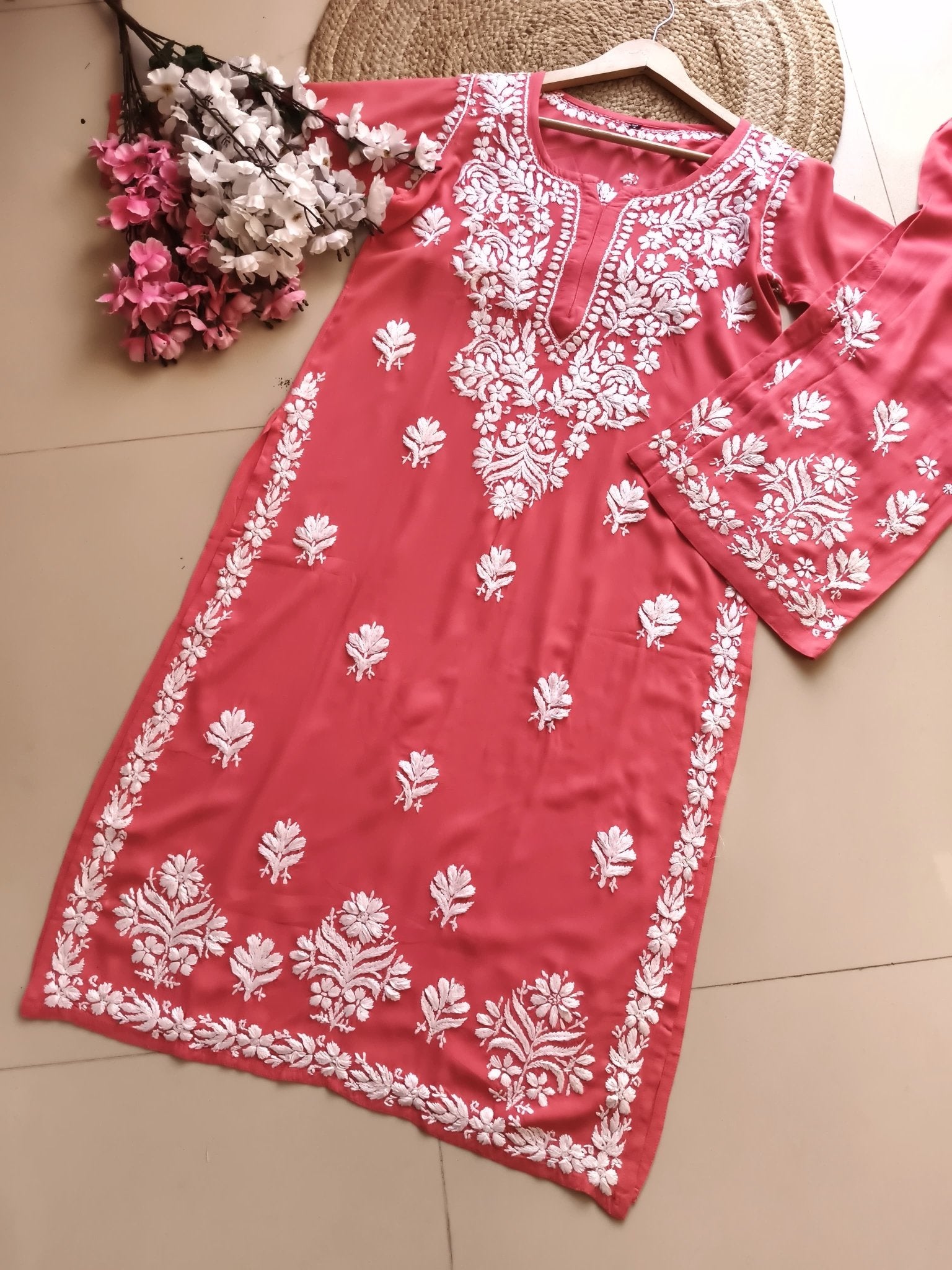 Anaya Rangin Rayon Premium Kurta plazo - Chikankari official