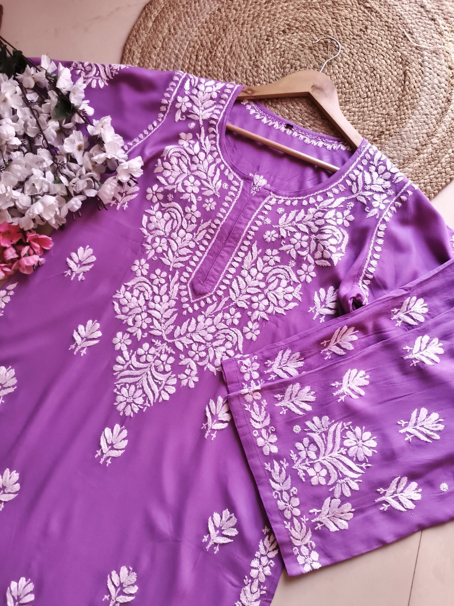 Anaya Rangin Rayon Premium Kurta plazo - Chikankari official