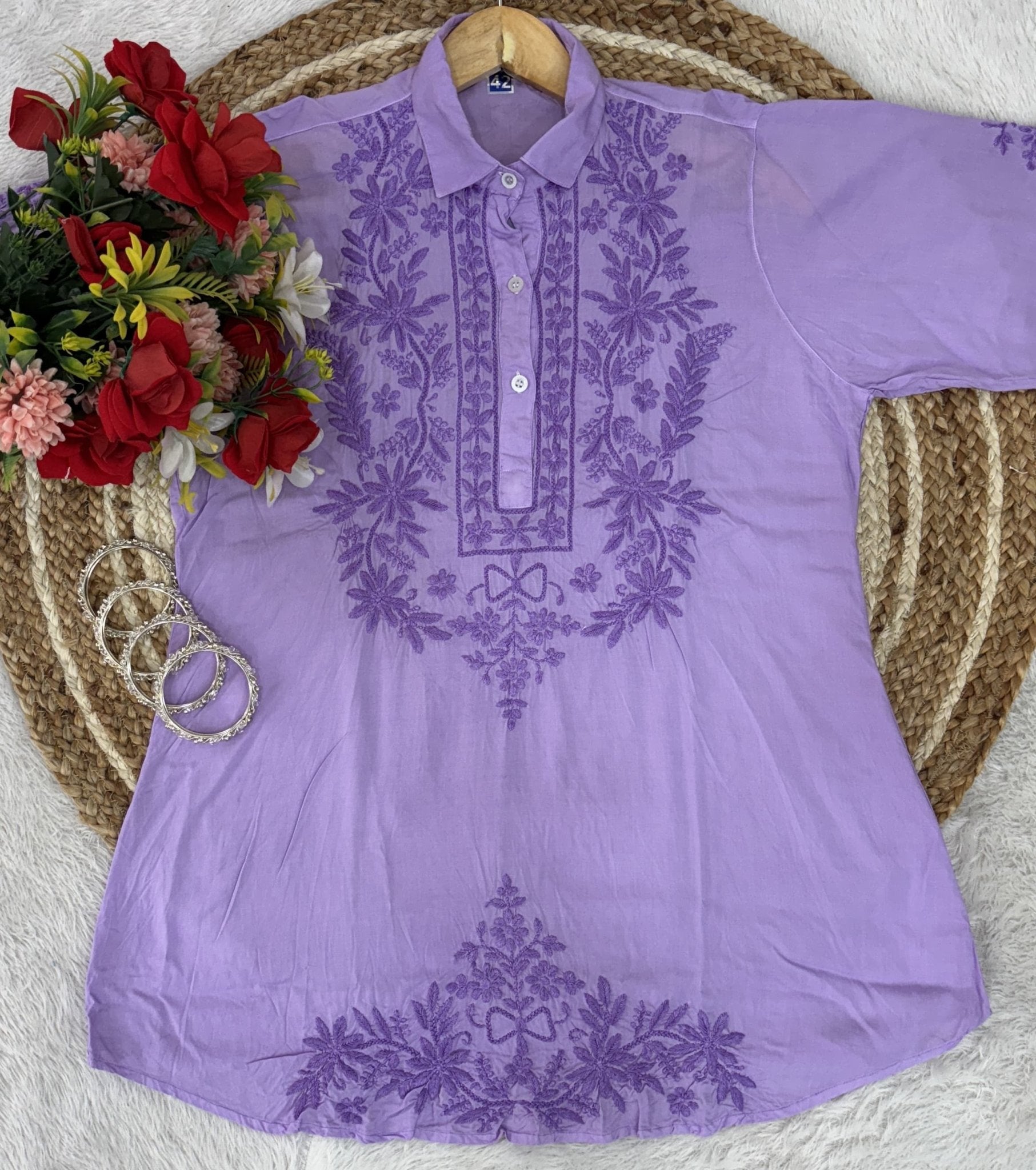 Anchor thread 3d Short Modal top With Dhoti combo - Chikankari official