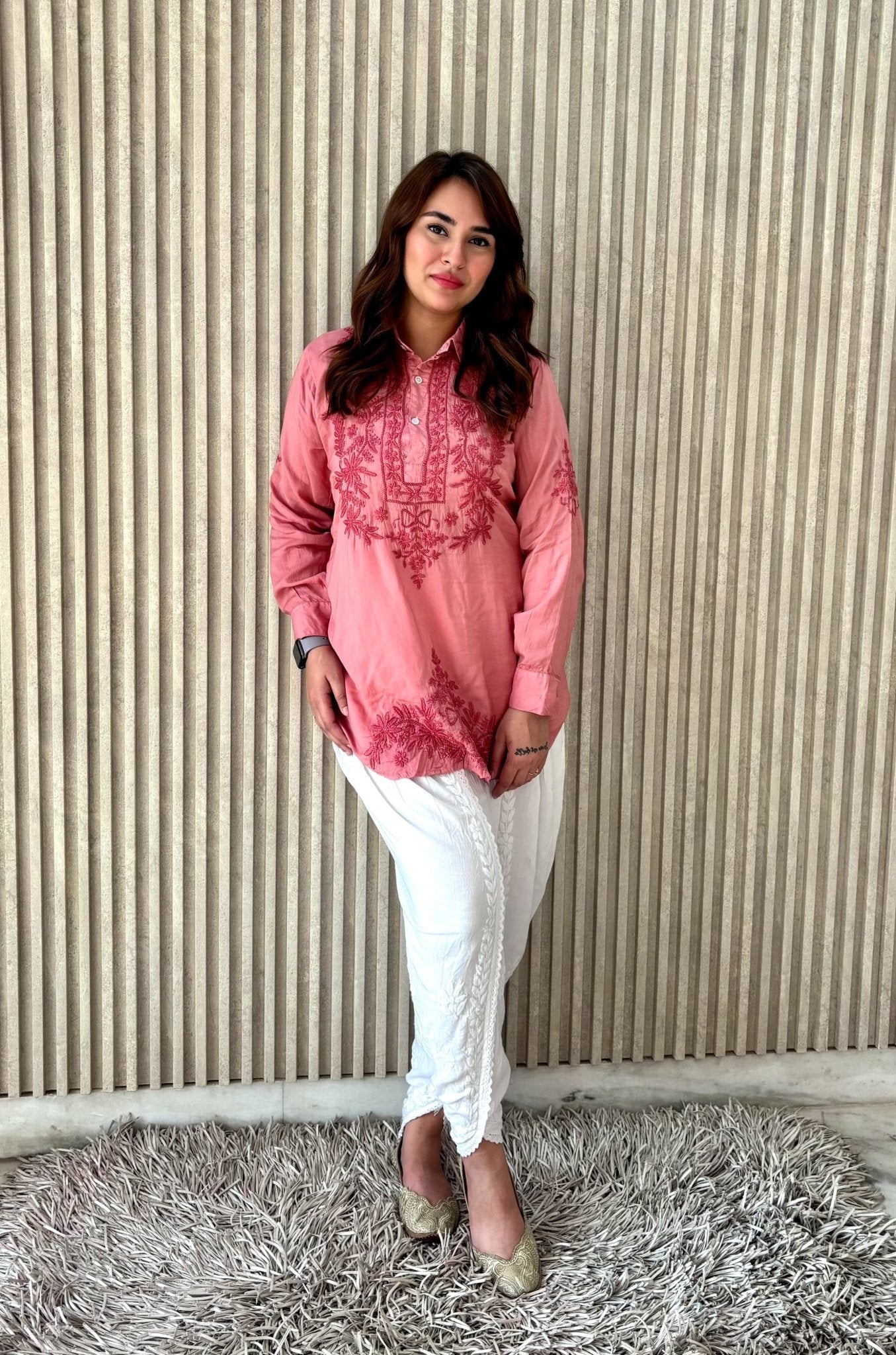 Anchor thread 3d Short Modal top With Dhoti combo - Chikankari official