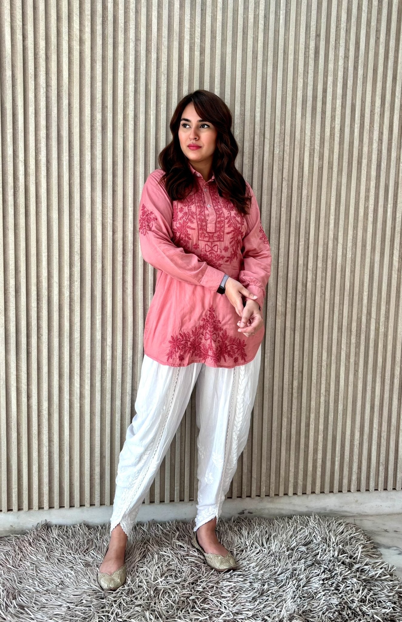 Anchor thread 3d Short Modal top With Dhoti combo - Chikankari official