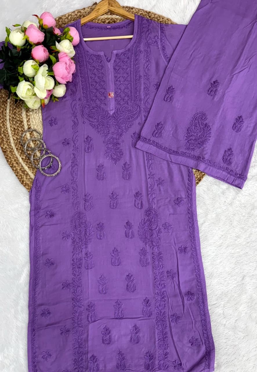 Anchor Thread Beautiful 3D Panel Hand Work Modal Kurti & Plazo Set - Chikankari official