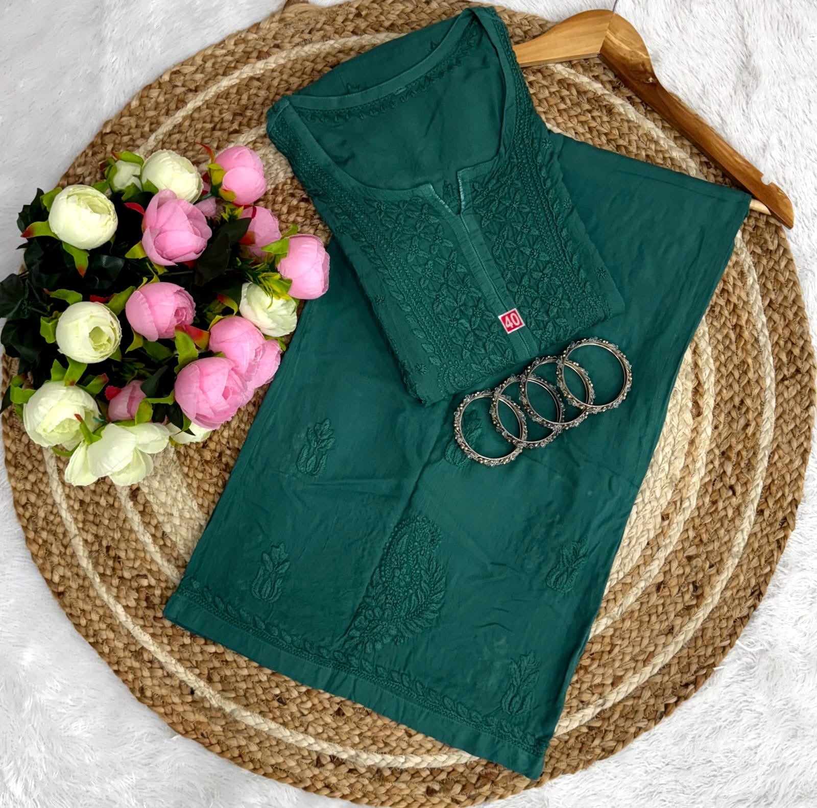 Anchor Thread Beautiful 3D Panel Hand Work Modal Kurti & Plazo Set - Chikankari official