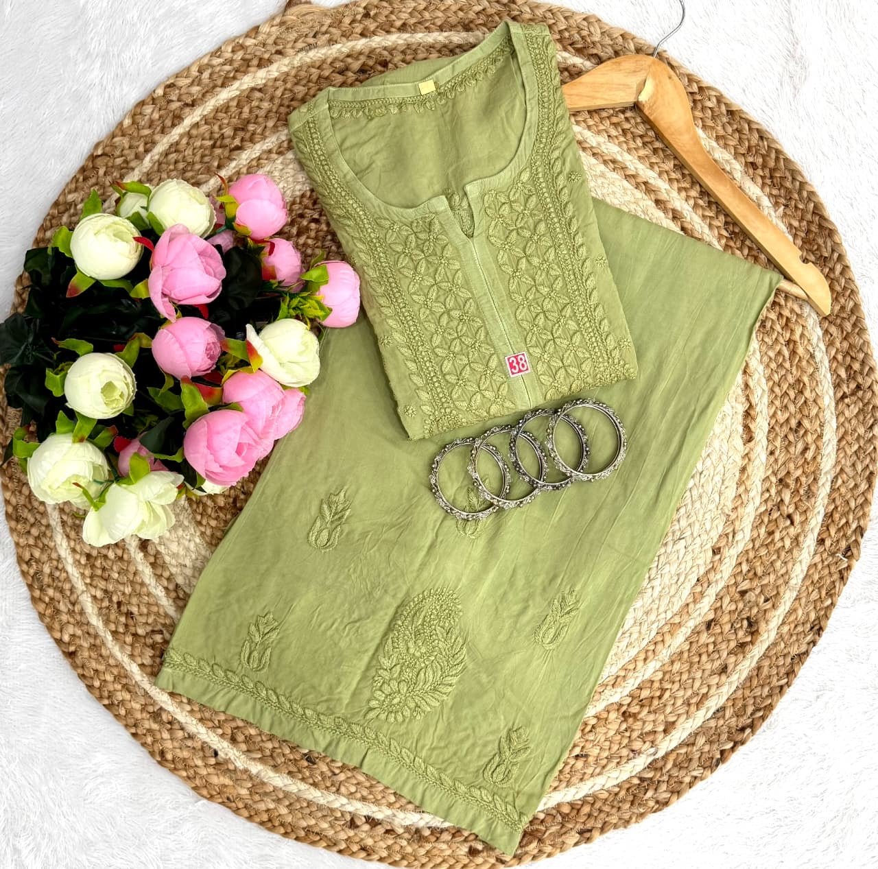 Anchor Thread Beautiful 3D Panel Hand Work Modal Kurti & Plazo Set - Chikankari official