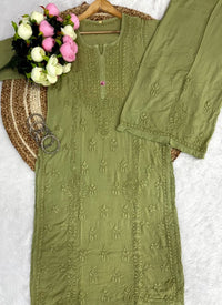 Anchor Thread Beautiful 3D Panel Hand Work Modal Kurti & Plazo Set - Chikankari official