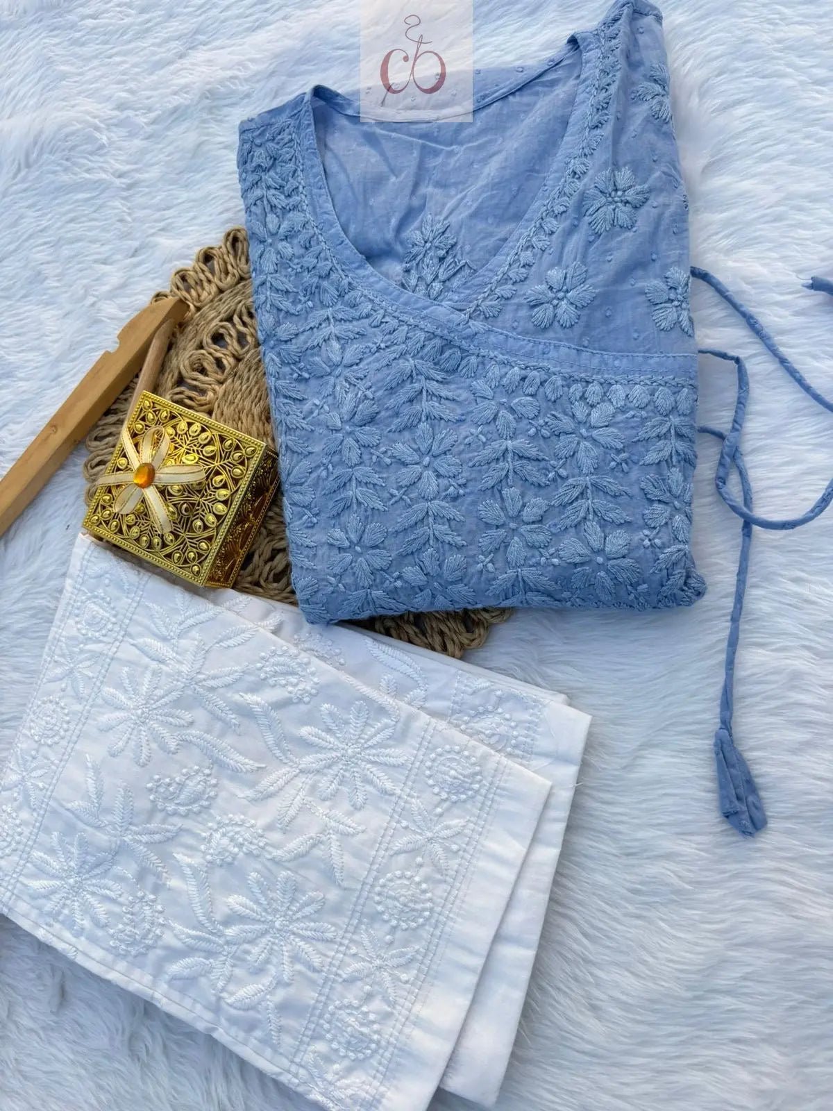 Angrakha Short Gown - Chikankari official