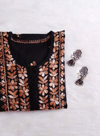 Ayaat premium beautiful black kurta contrasting colour embroidery - Chikankari official