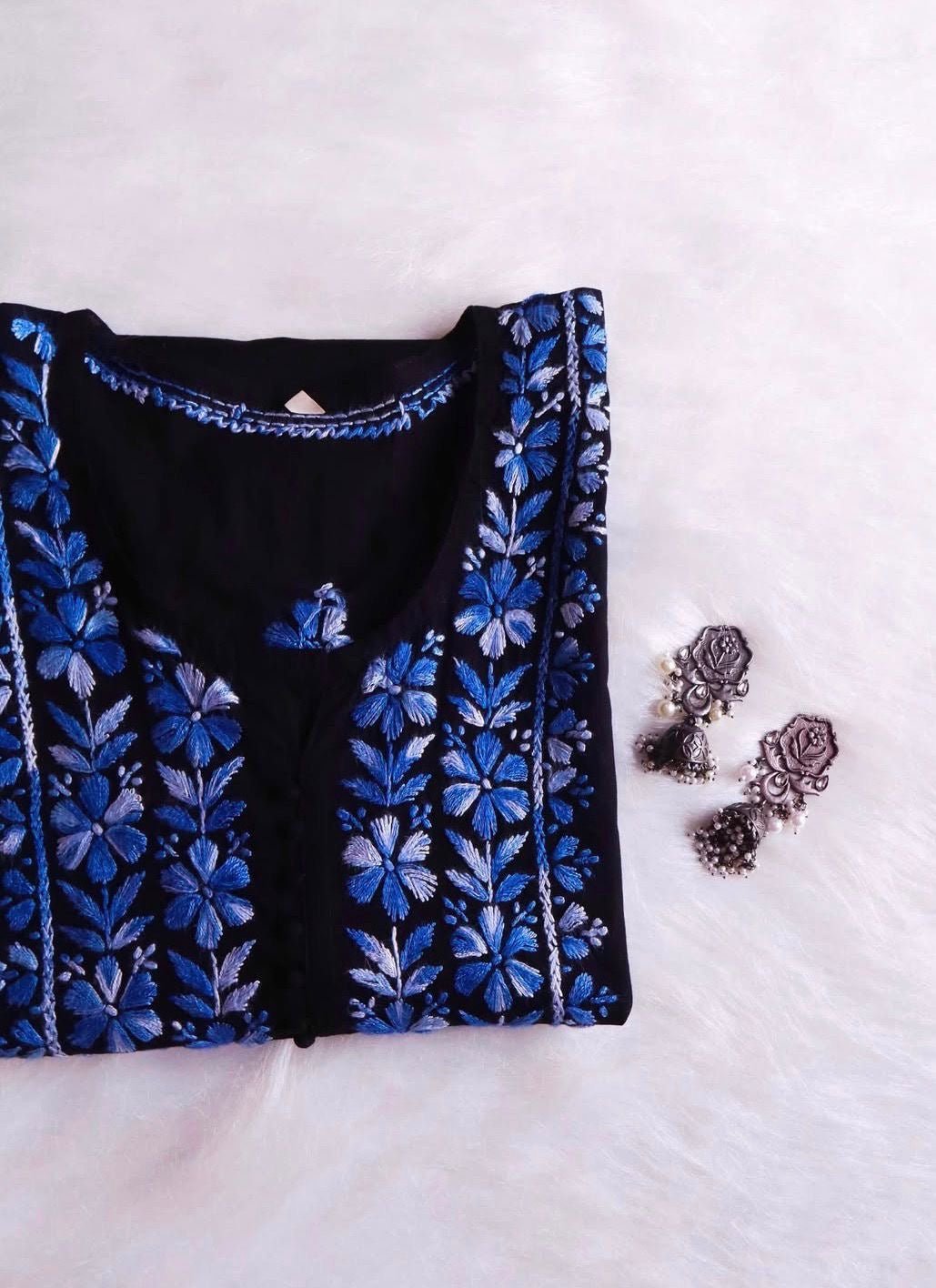 Ayaat premium beautiful black kurta contrasting colour embroidery - Chikankari official