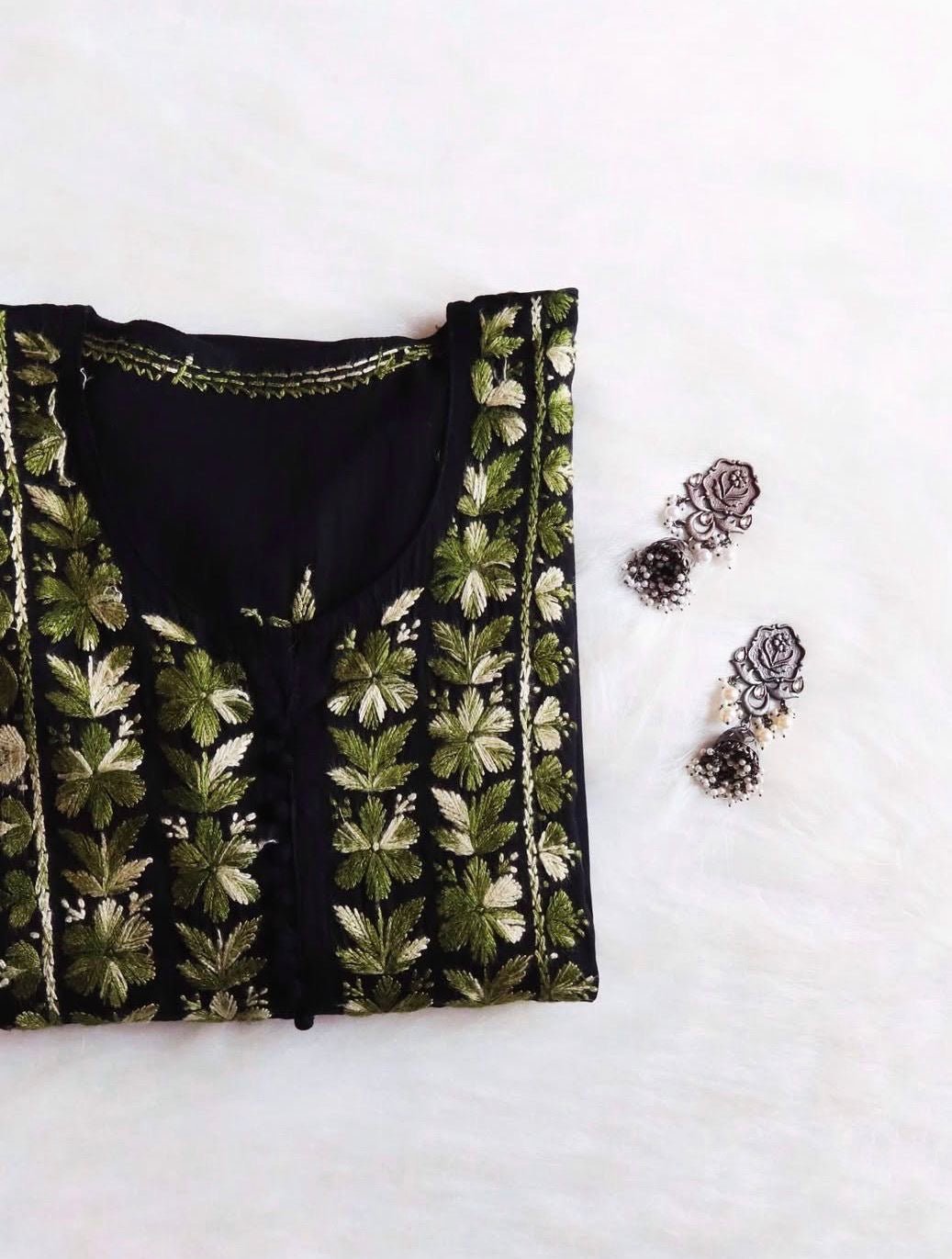 Ayaat premium beautiful black kurta contrasting colour embroidery - Chikankari official