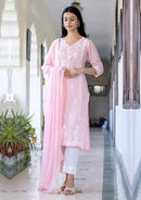 Baby pink Womens 3pc Suit Set - Chikankari official