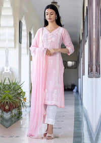 Baby pink Womens 3pc Suit Set - Chikankari official