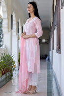 Baby pink Womens 3pc Suit Set - Chikankari official