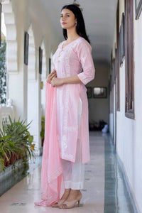 Baby pink Womens 3pc Suit Set - Chikankari official