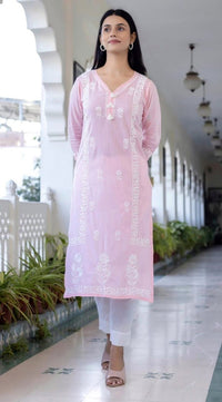 Baby pink Womens 3pc Suit Set - Chikankari official