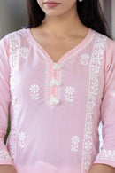 Baby pink Womens 3pc Suit Set - Chikankari official