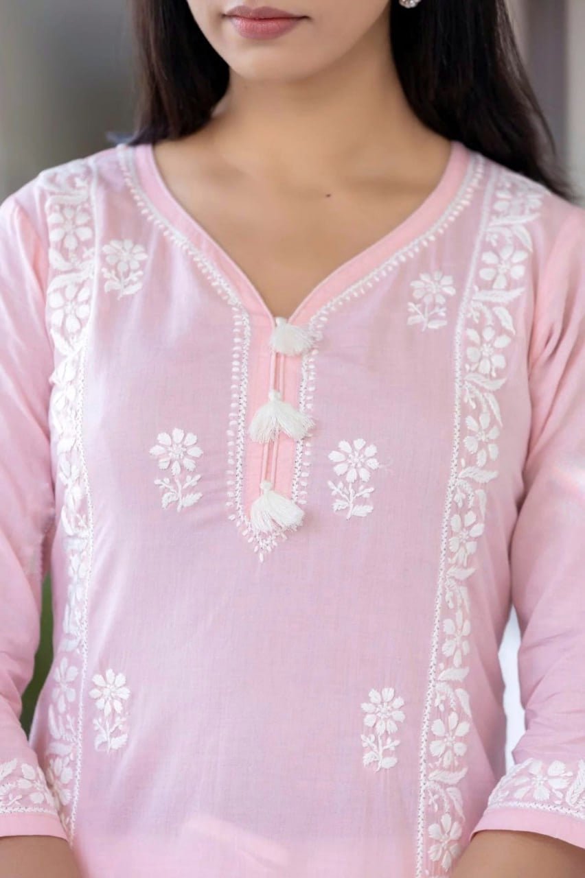 Baby pink Womens 3pc Suit Set - Chikankari official