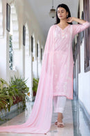Baby pink Womens 3pc Suit Set - Chikankari official