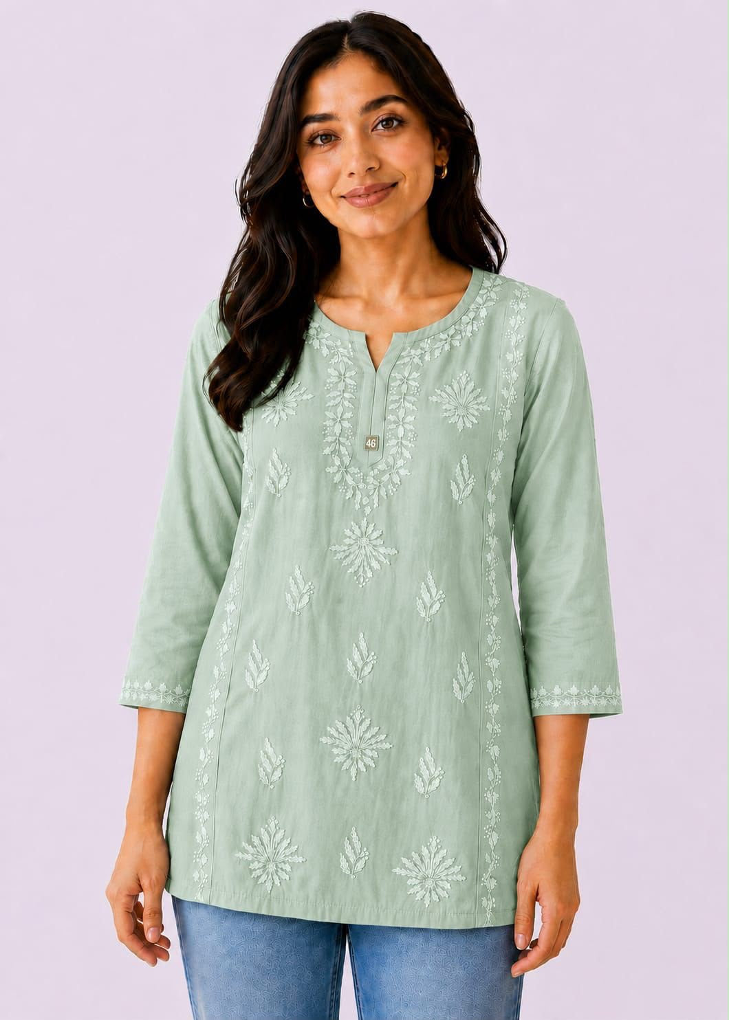 Rayon Dyeable Short Handwork Buta Top