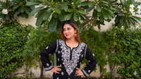 Rayon Short Black with White Thread work Top