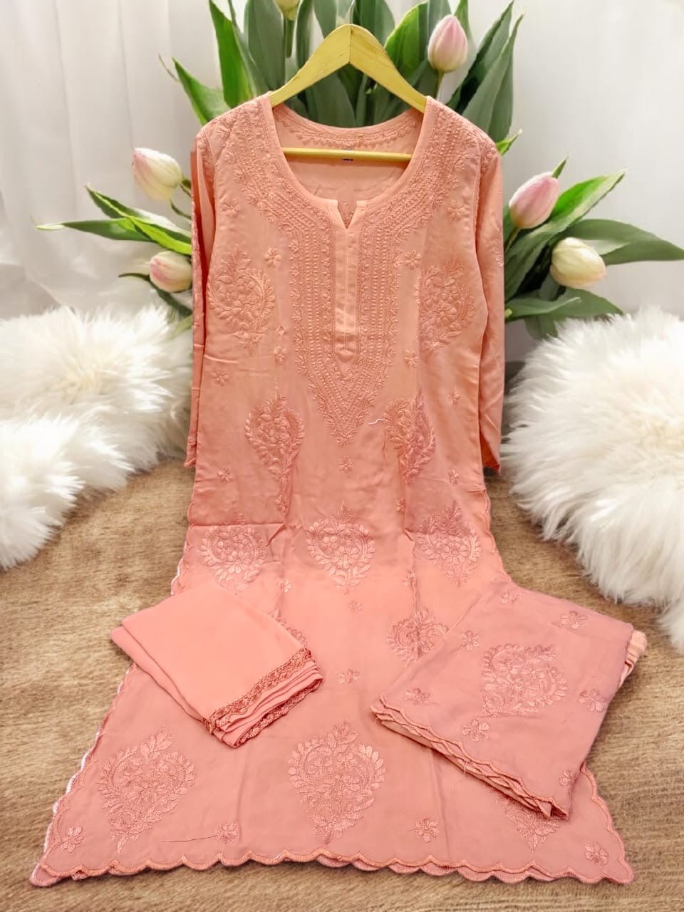 Beautiful Cut Work Modal Co - Ord Set with Dupatta - Chikankari official