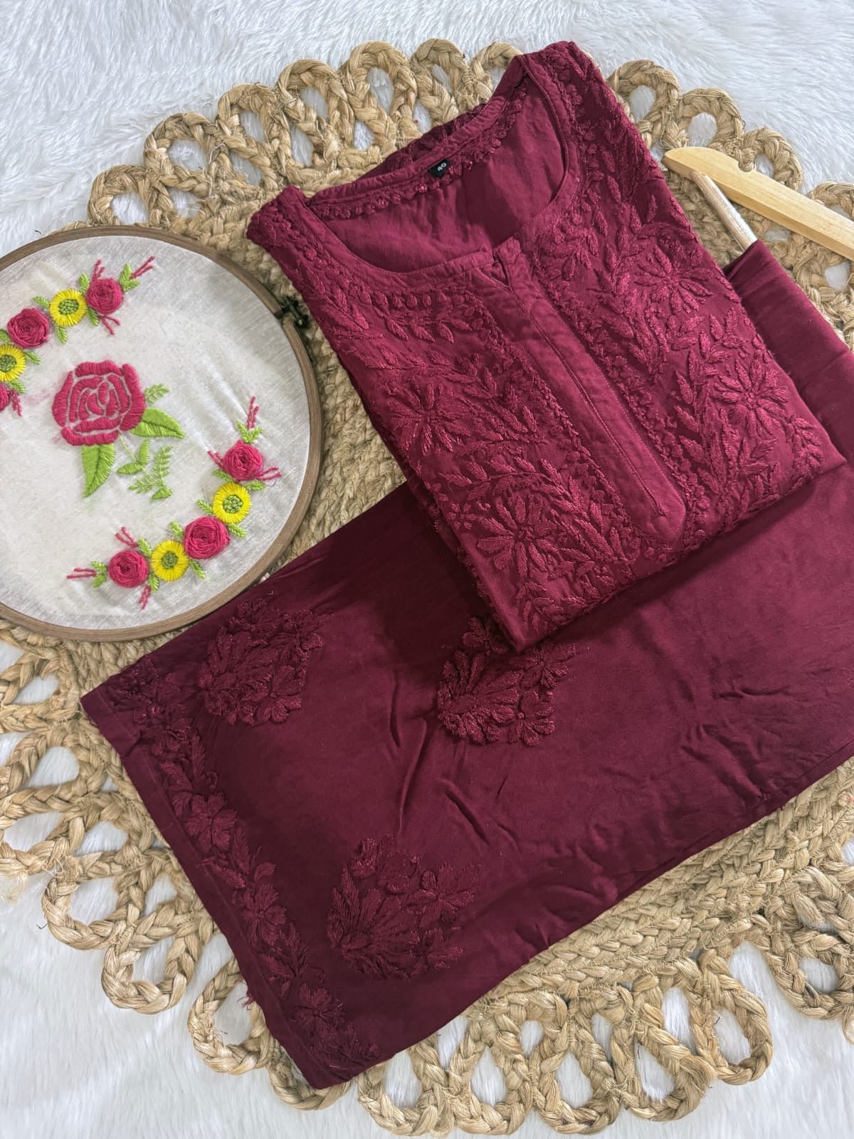 Beautiful dual shade Reyon kurti with palazzo - Chikankari official
