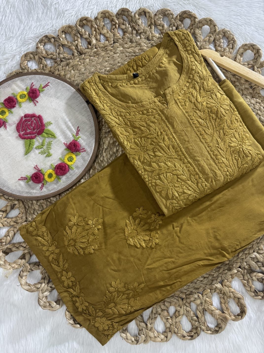 Beautiful dual shade Reyon kurti with palazzo - Chikankari official