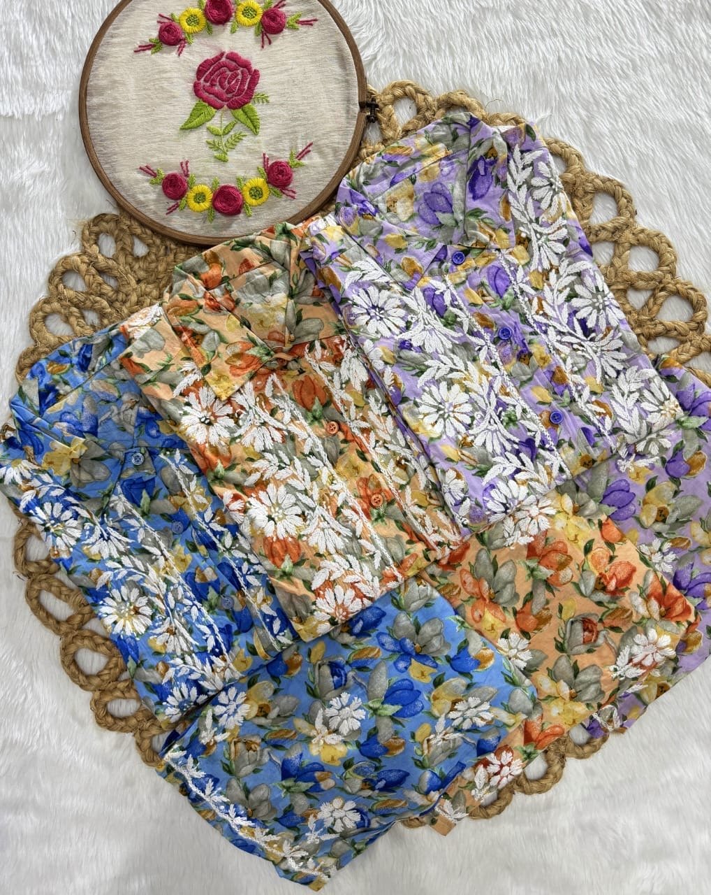 beautiful Mul Co - Ord A New Concept In Mul shirt with pant Set - Chikankari official