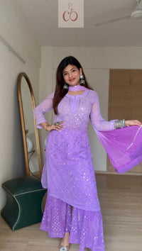Beautiful Ombre 4pc Mirror Work Set - Chikankari official