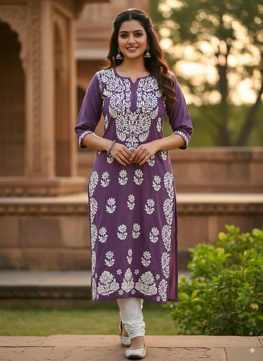 Beautiful Side Daman Heavy Work Kurti - Chikankari official