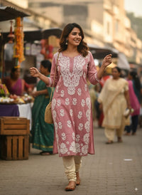 Beautiful Side Daman Heavy Work Kurti - Chikankari official