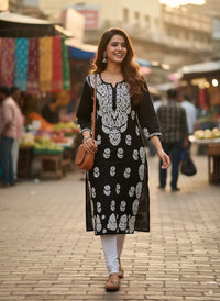 Beautiful Side Daman Heavy Work Kurti - Chikankari official