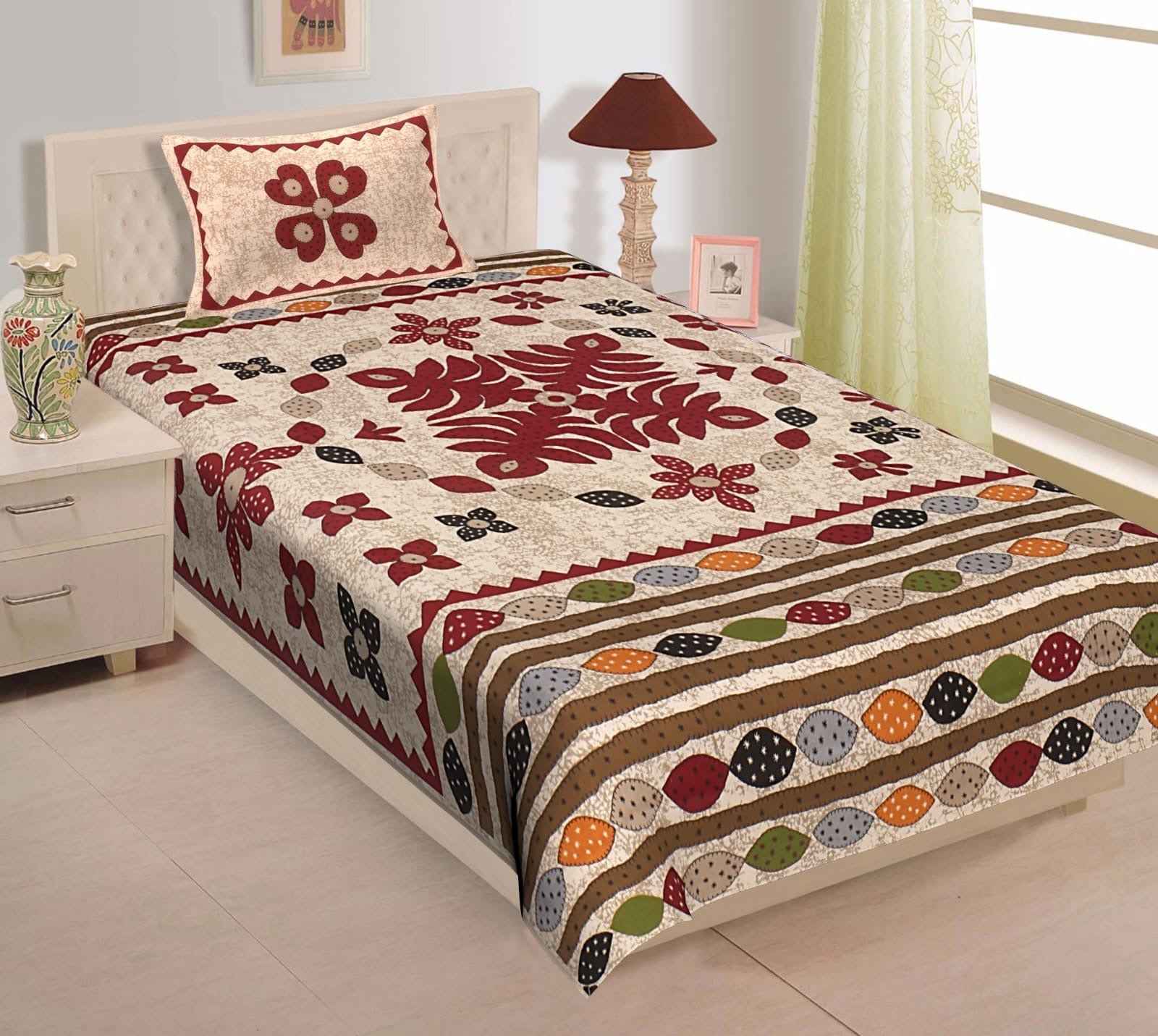 Bedsheets with 1 Free pillow Cover - Chikankari official