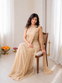 Beidge Fully Stitched Saree 3pc - Chikankari official