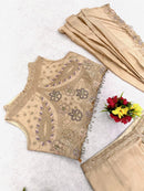 Beidge Fully Stitched Saree 3pc - Chikankari official