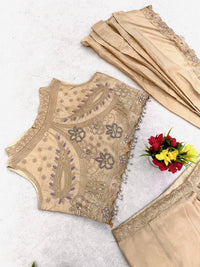 Beidge Fully Stitched Saree 3pc - Chikankari official