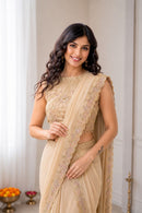 Beidge Fully Stitched Saree 3pc - Chikankari official